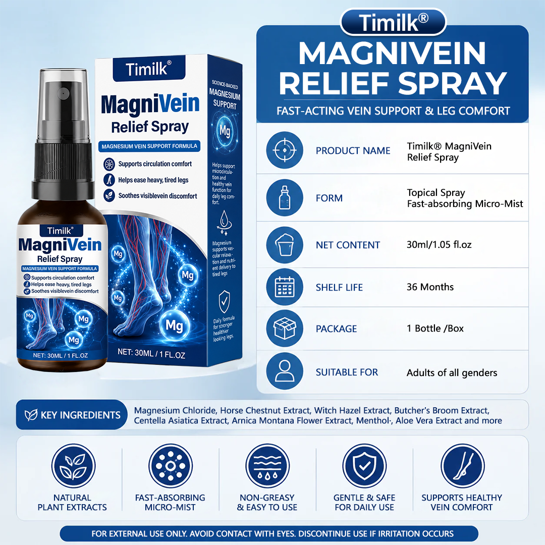 💙Official Store: Timilk® MagniVein Relief Spray 🦵 (Helps ease heavy, swollen legs, supports circulation comfort, soothes visible vein discomfort, and refreshes overworked legs)