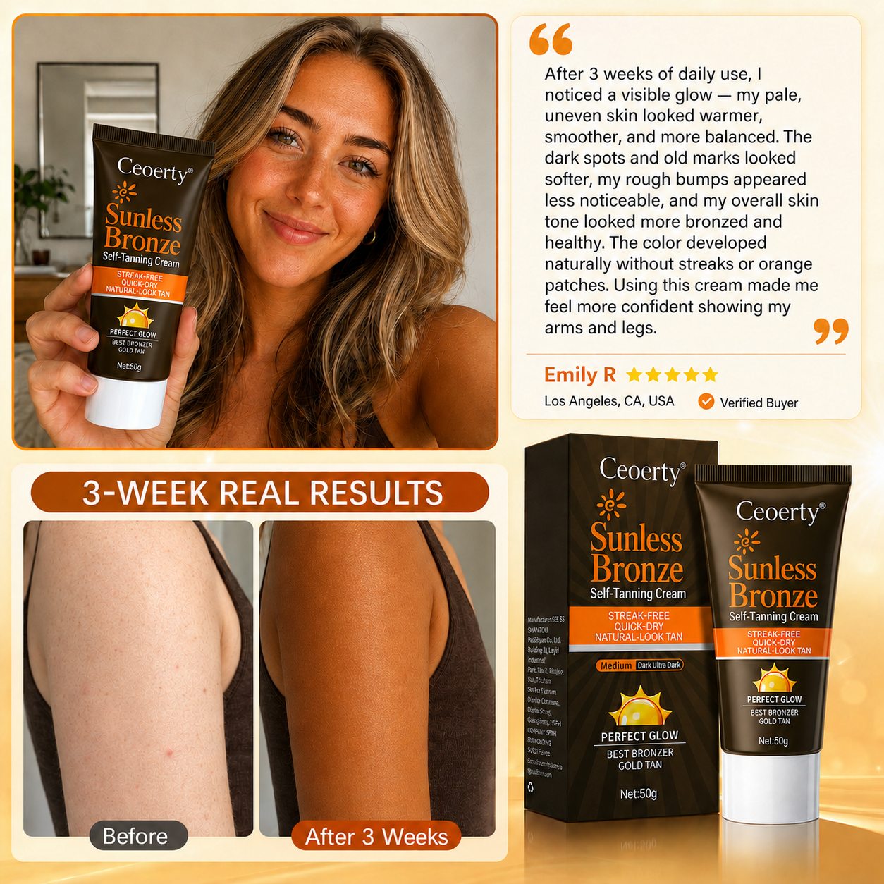 Ceoerty® Sunless Bronze Self-Tanning Cream🥕✨No-Sun Natural Bronze Glow with DHA + Beta-Carotene for Streak-Free, Non-Orange, Hydrating Tan & Smoother-Looking Uneven Skin
